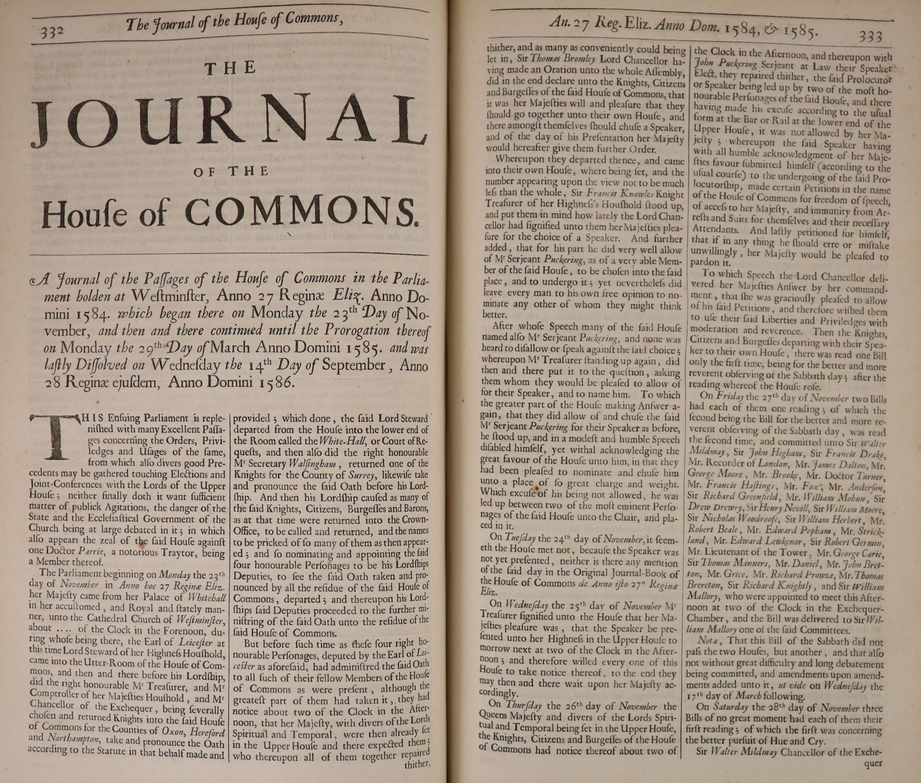 D’Ewes, Sir Simonds - A Compleat, (sic), Journal of the Votes, Speeches and Debates, both of the House of Lords and House of Commons throughout the whole reign of Queen Elizabeth… Large frontis of Queen Elizabeth in Parl